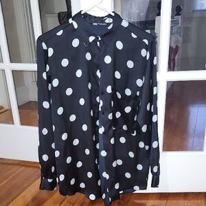 Zara Navy Blue and Light Blue Polka Dot Shirt